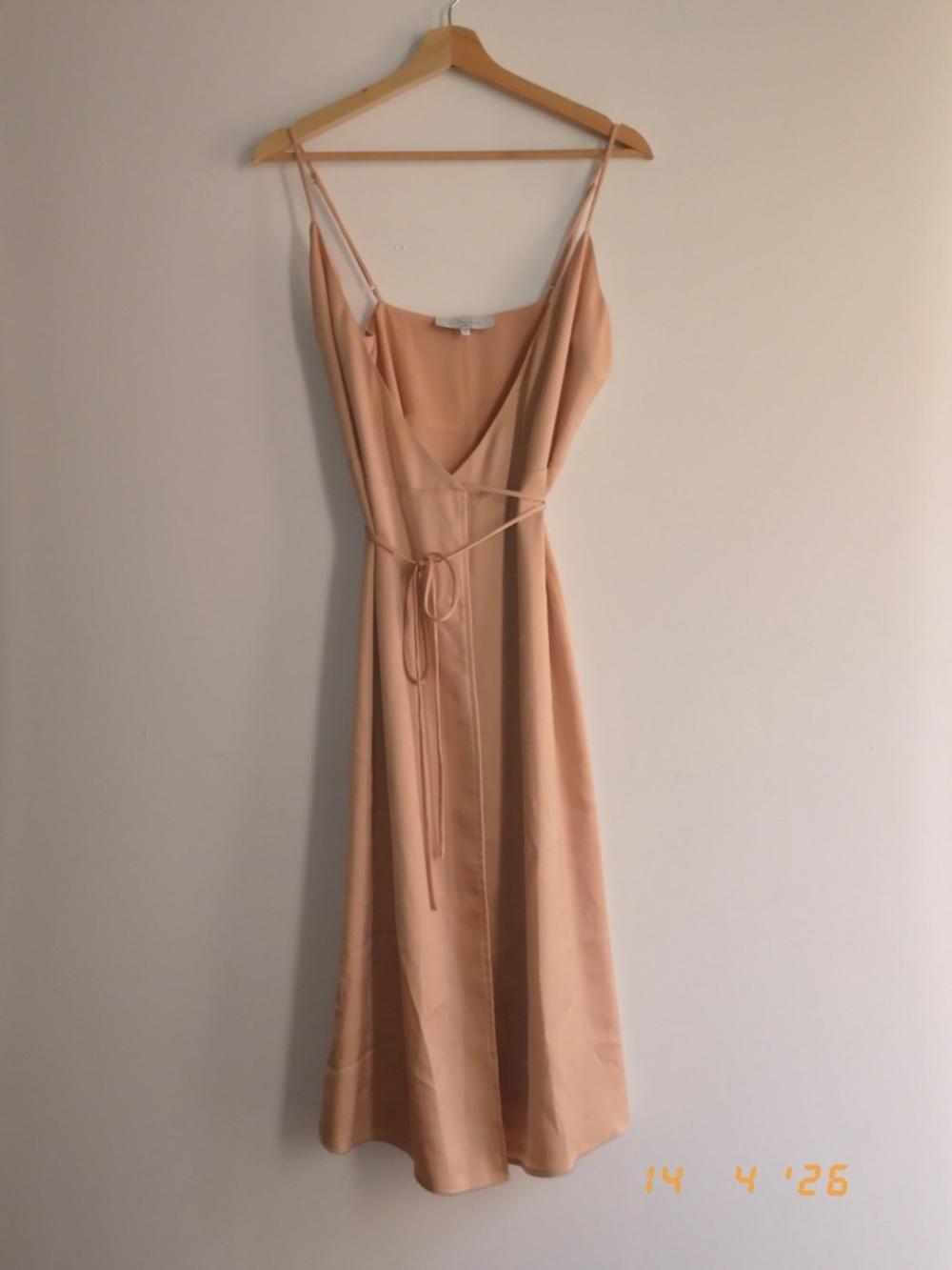 L'Academie Satin Slip Midi Dress in Nude Blush